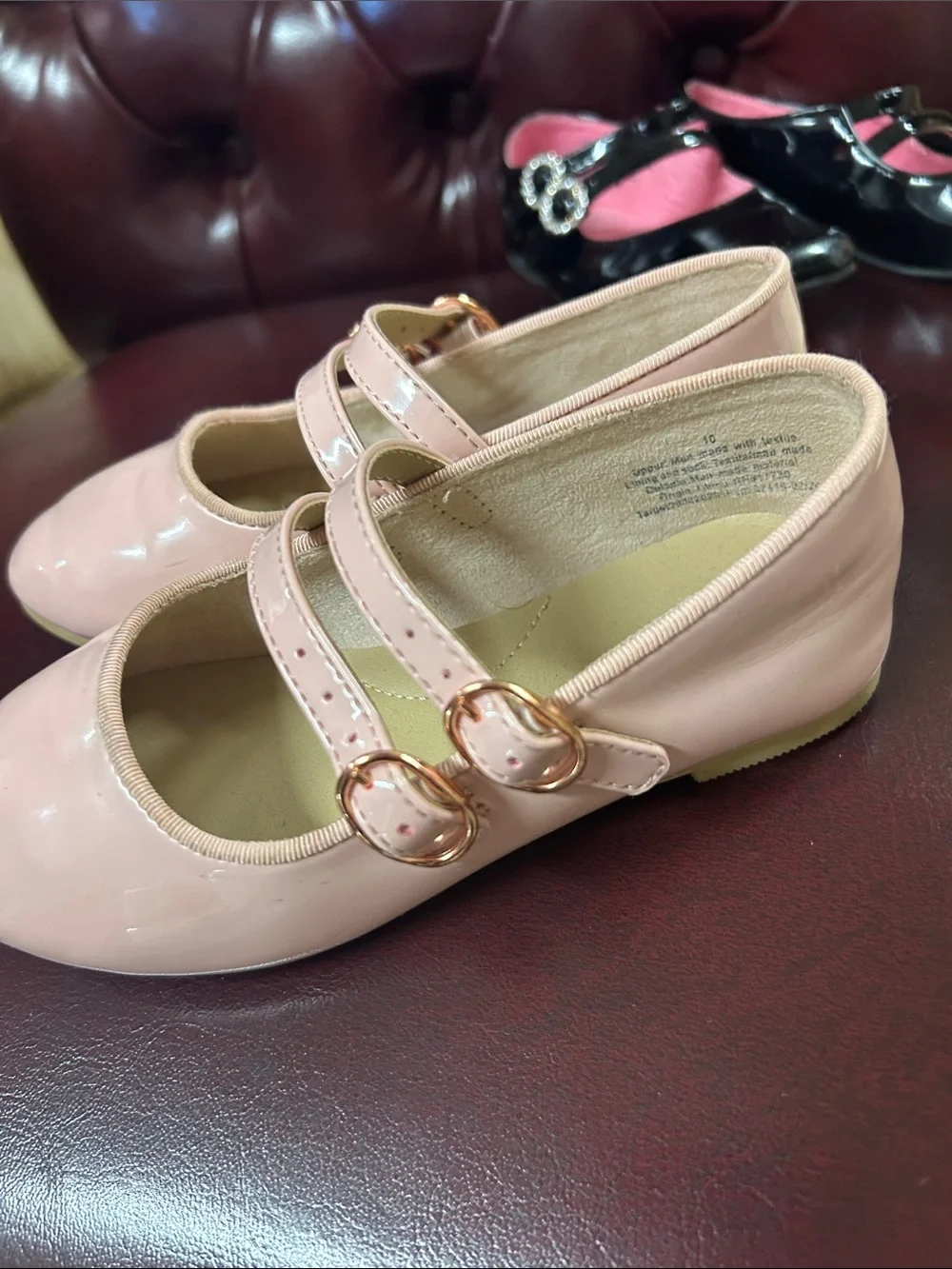 Girls Patent Double-Strap Mary Jane Dress Shoes in Pink and Black size 10